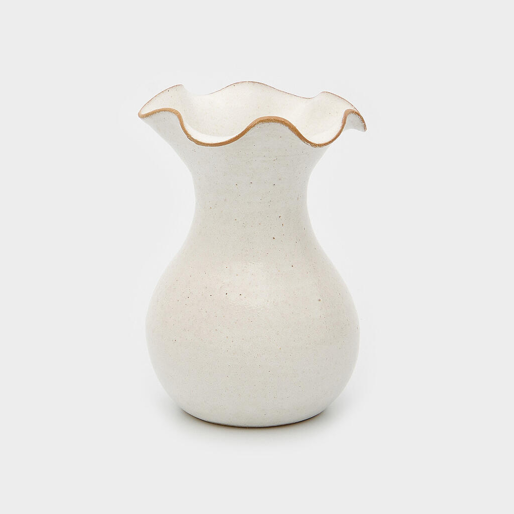VASO CERÂMICA BRANCA BORDA BABADO FRISO