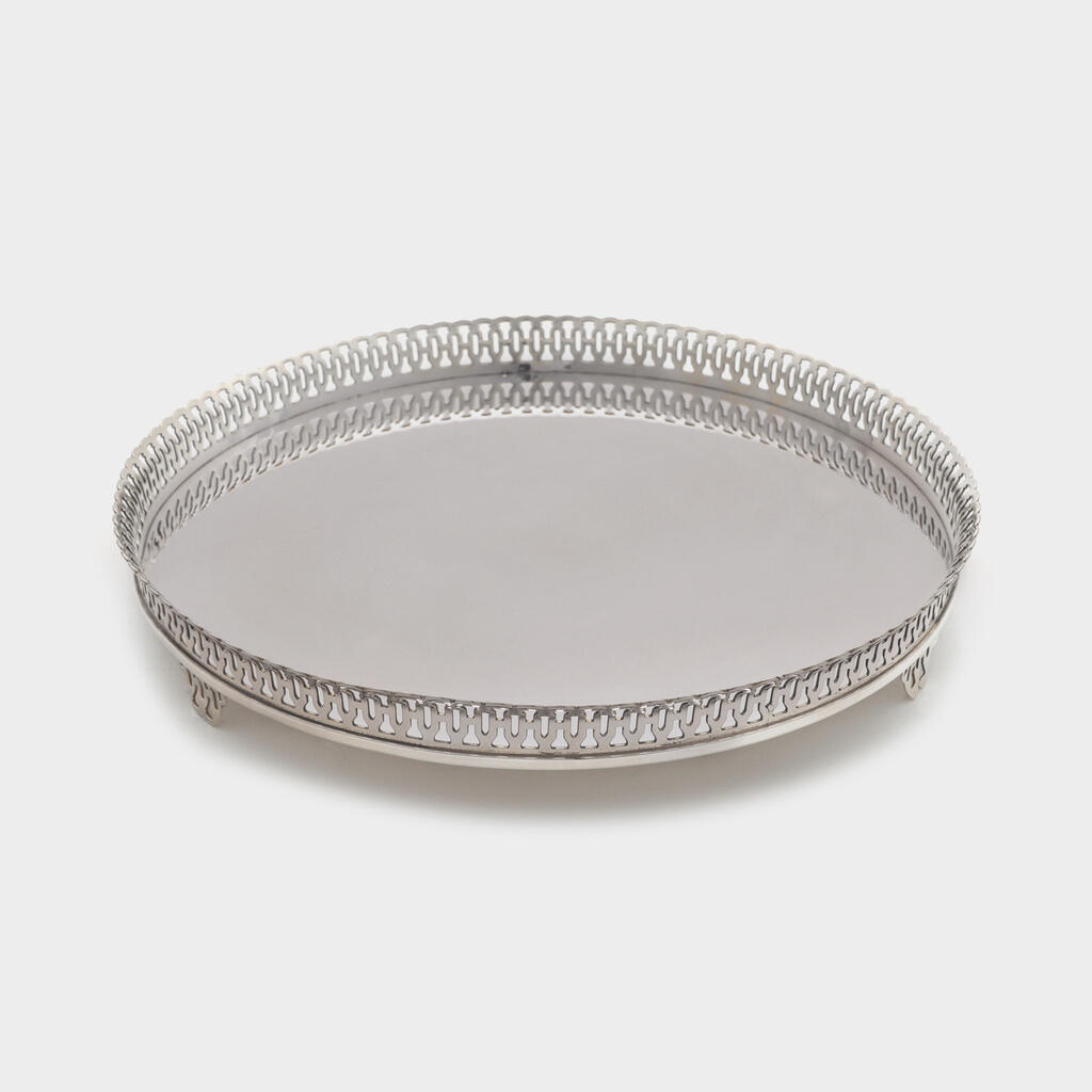 BANDEJA REDONDA PRATA GRADE COM PÉ