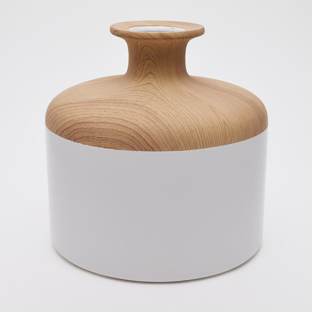 VASO CERÂMICA MADEIRA BRANCO BAIXO