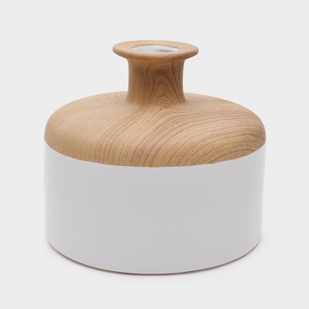 VASO CERÂMICA MADEIRA BRANCO BAIXO