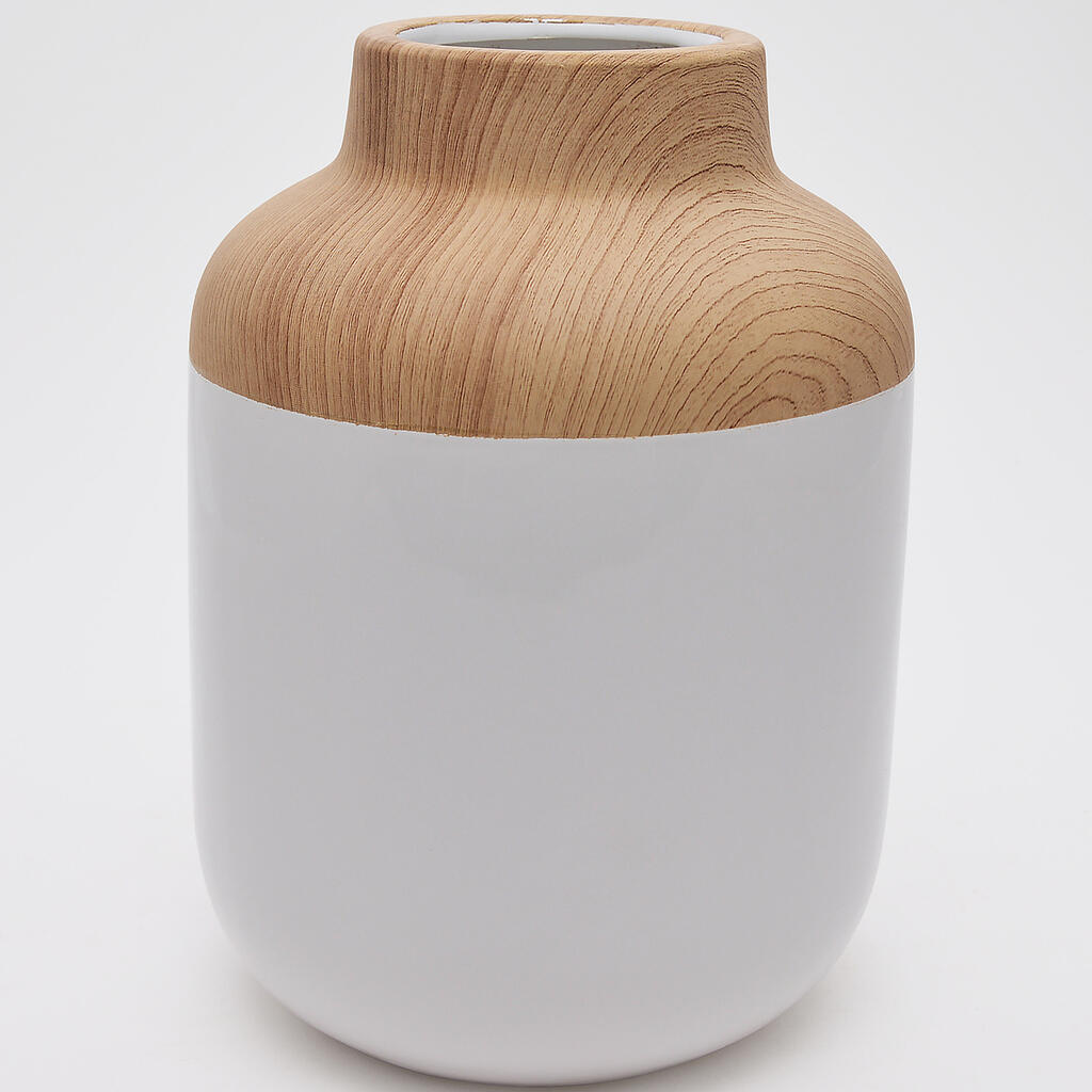 VASO CERÂMICA MADEIRA BRANCO GORDO