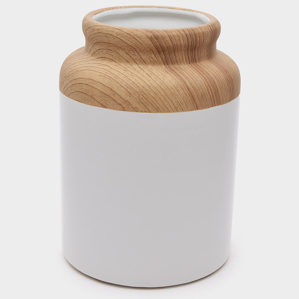 VASO CERÂMICA MADEIRA BRANCO GORDO