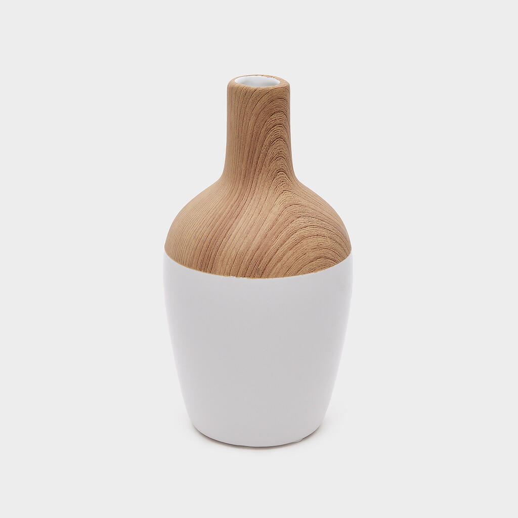 VASO CERÂMICA MADEIRA BRANCO PESCOÇO