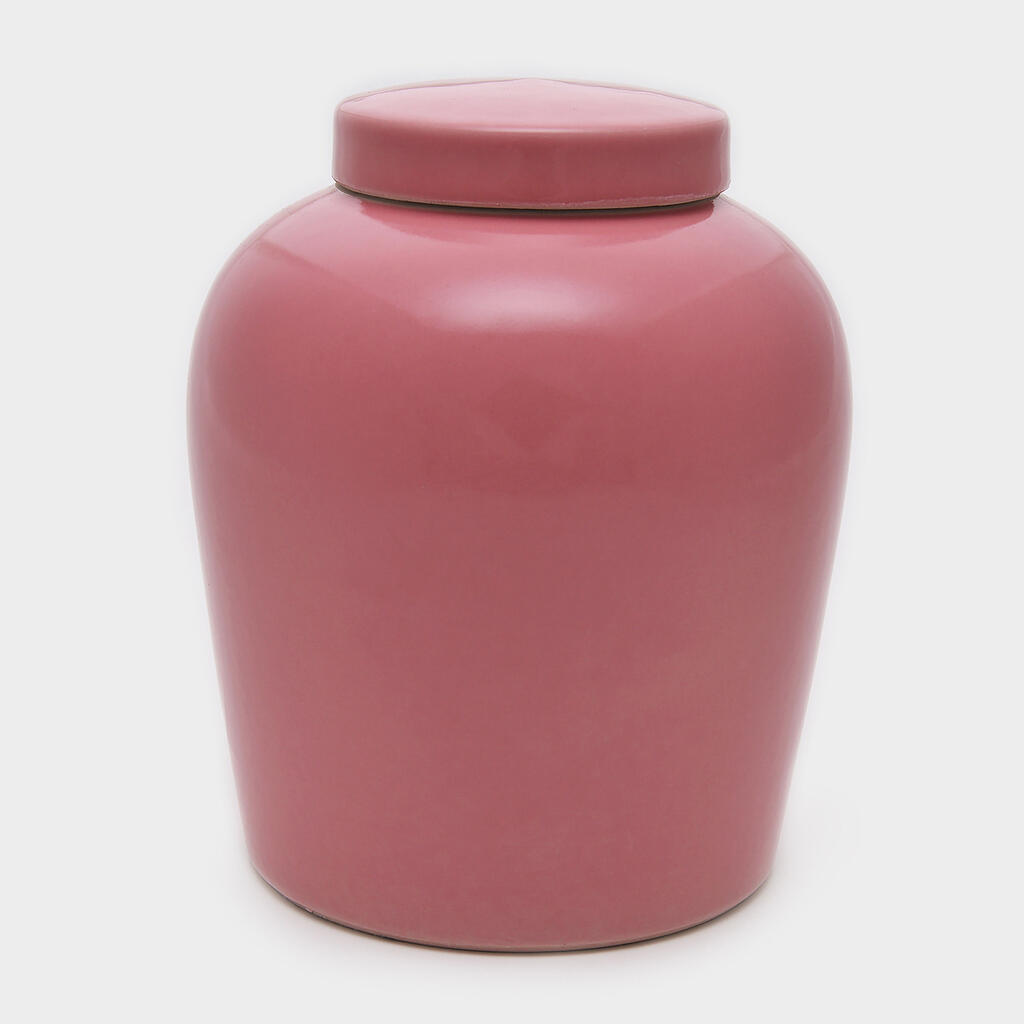 VASO CERÂMICA ROSA CLARO COM TAMPA