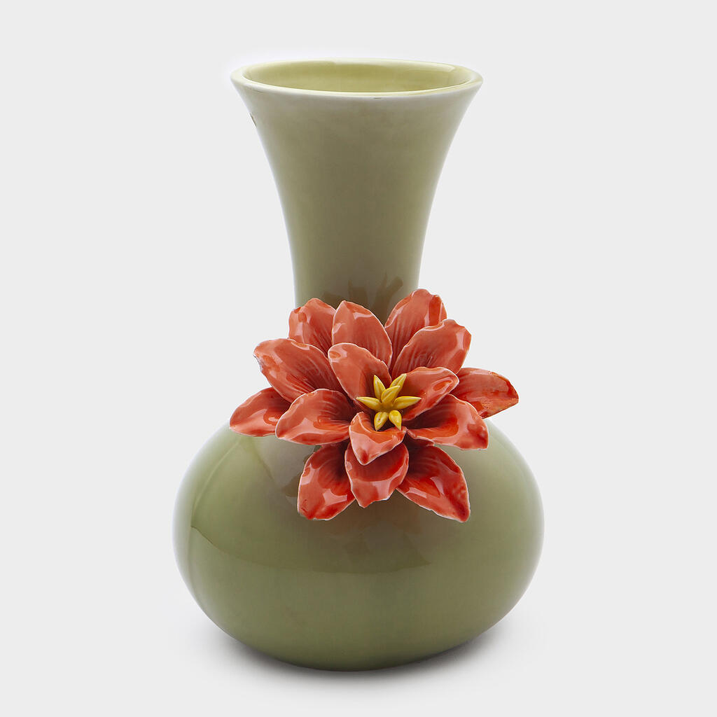 VASO CERÂMICA CELADON FLOR LARANJA