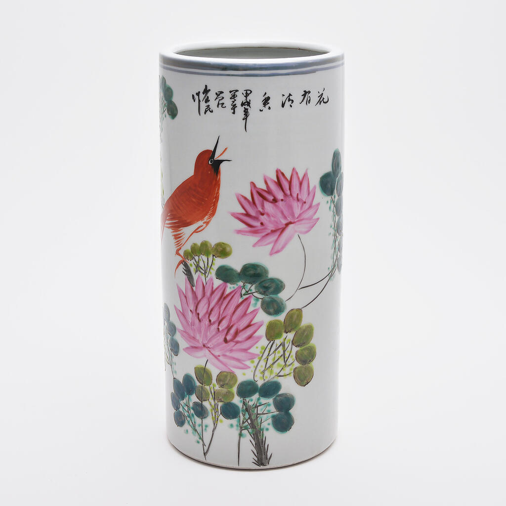 VASO CILINDRO CERÂMICA PASSARO CHINES