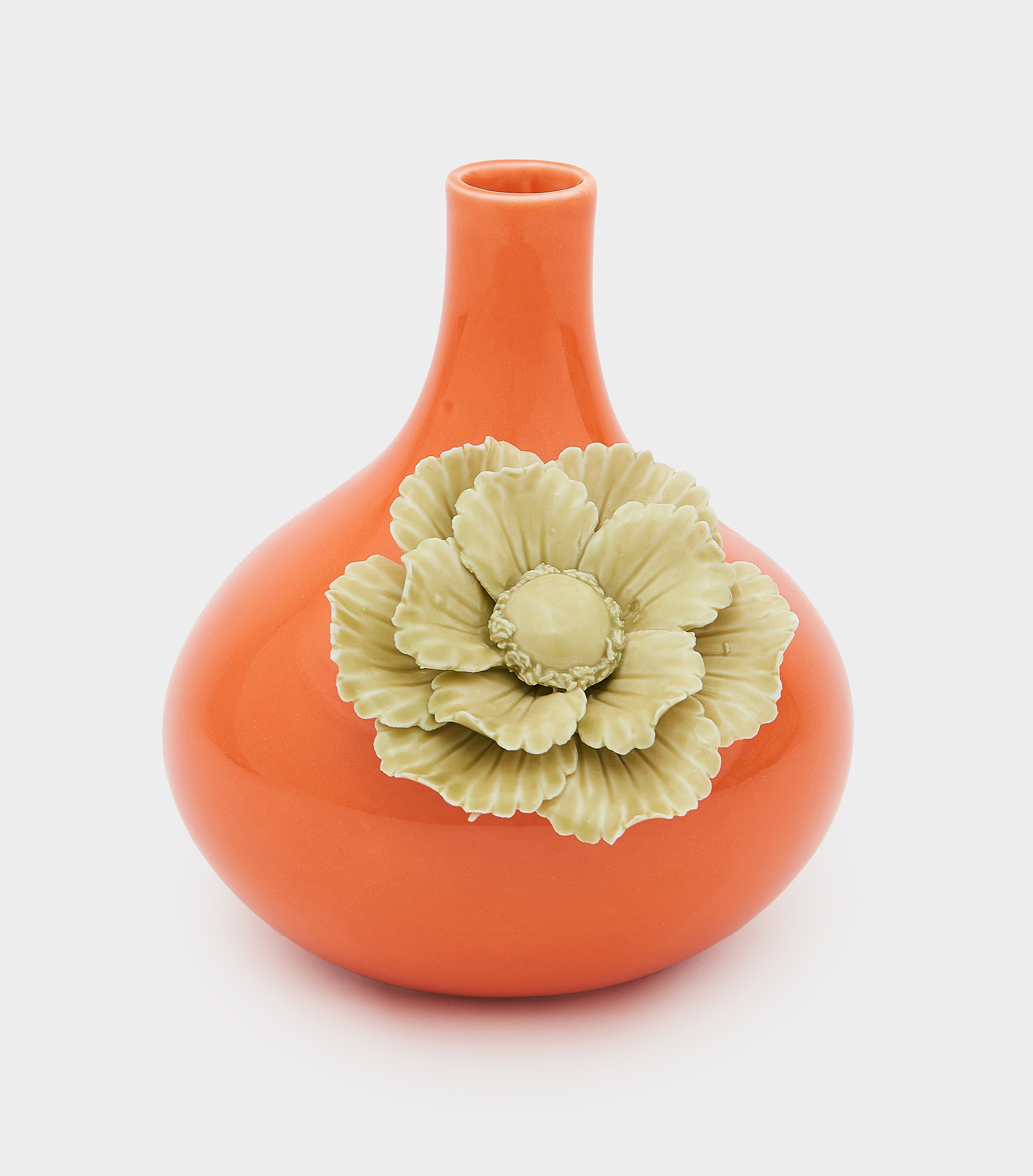 VASO CERÂMICA LARANJA FLOR CELADON