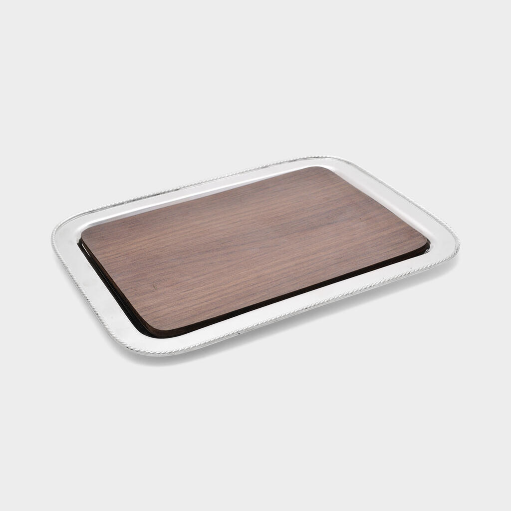 BANDEJA RETANGULAR PRATA COM CORDÃO
