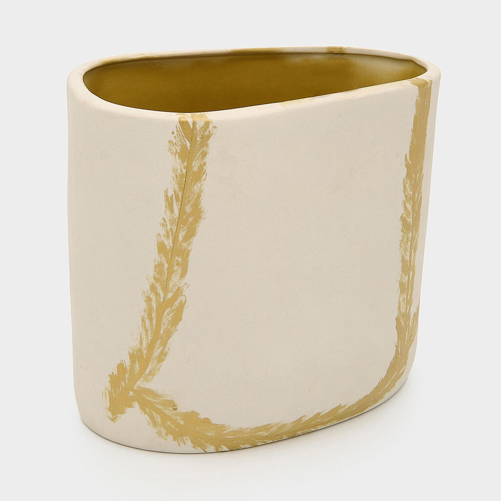 VASO OVAL CERÂMICA CRU DOURADO TORTO PENA