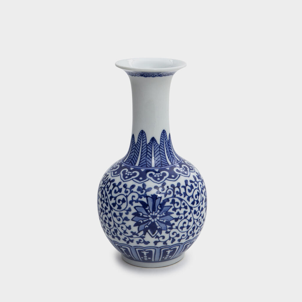 VASO CERÂMICA BRANCO DESENHO AZUL