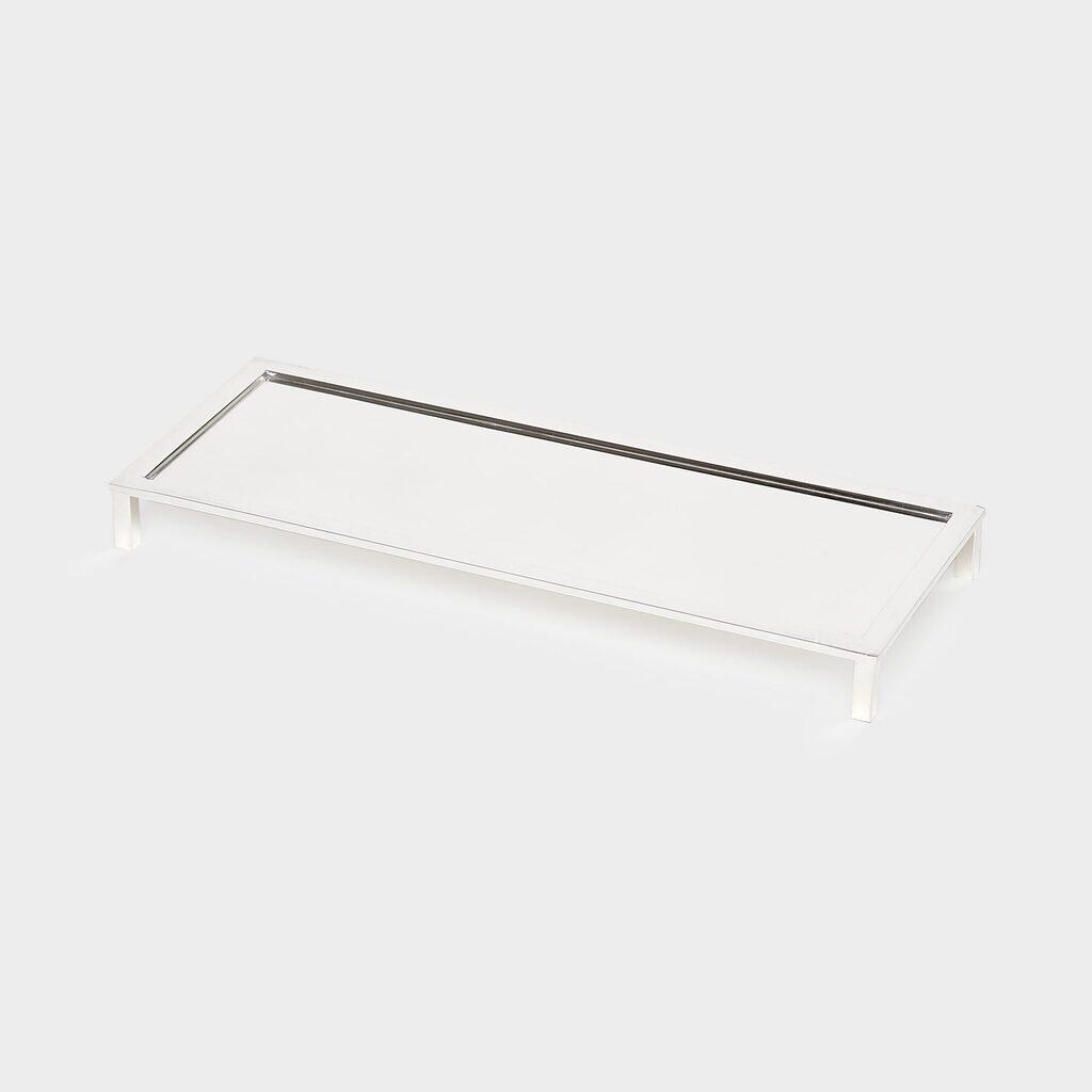 BANDEJA RETANGULAR PRATA COM PÉ