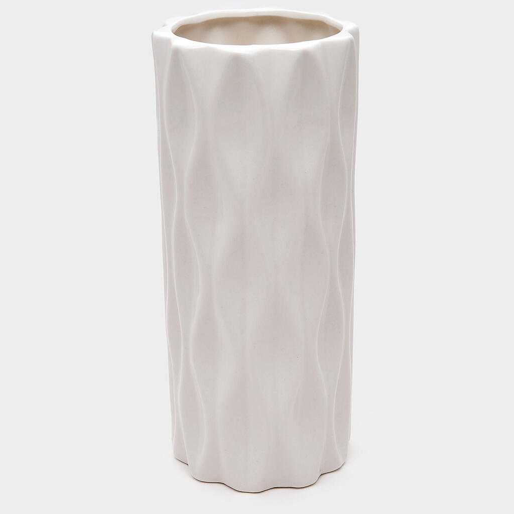VASO CILINDRO PORCELANA BRANCO ONDULADO