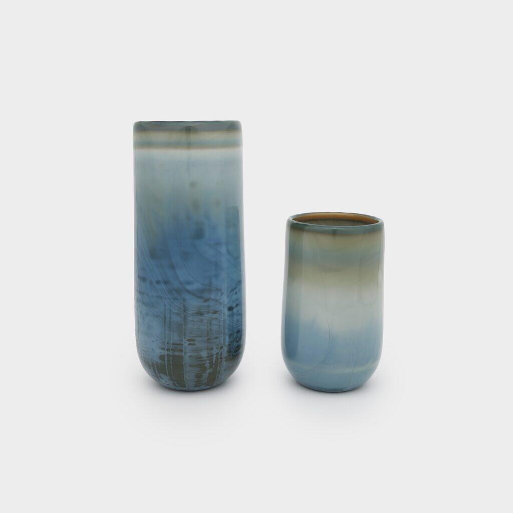 VASO VIDRO CINZA AZUL