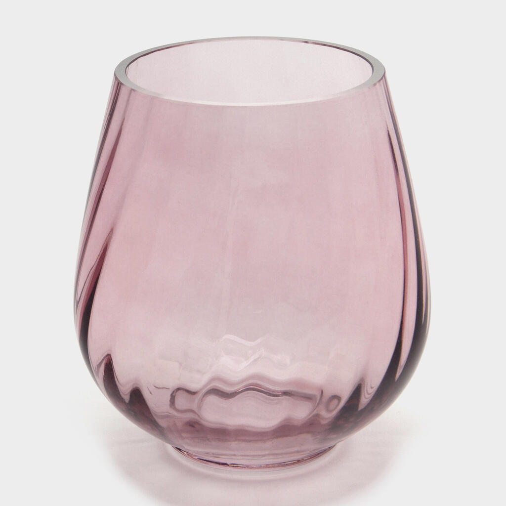 VASO VIDRO ROSA CANELADO 10X15,5H