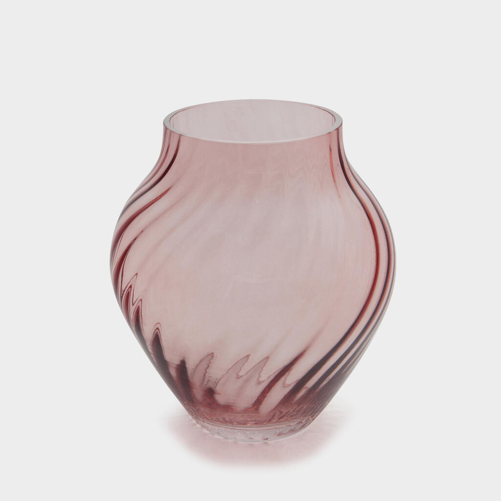 VASO VIDRO ROSA CANELADO