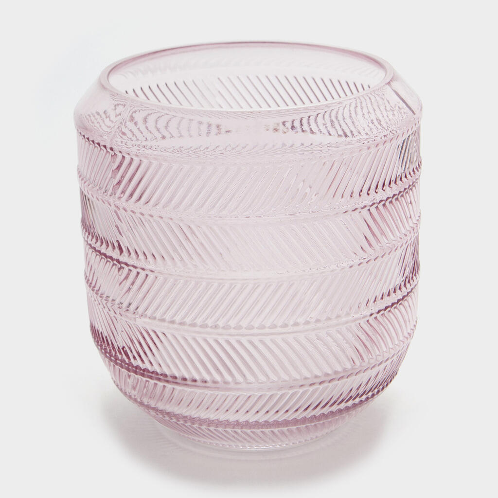 VASO VIDRO ROSA LISTRA 15X16,5H