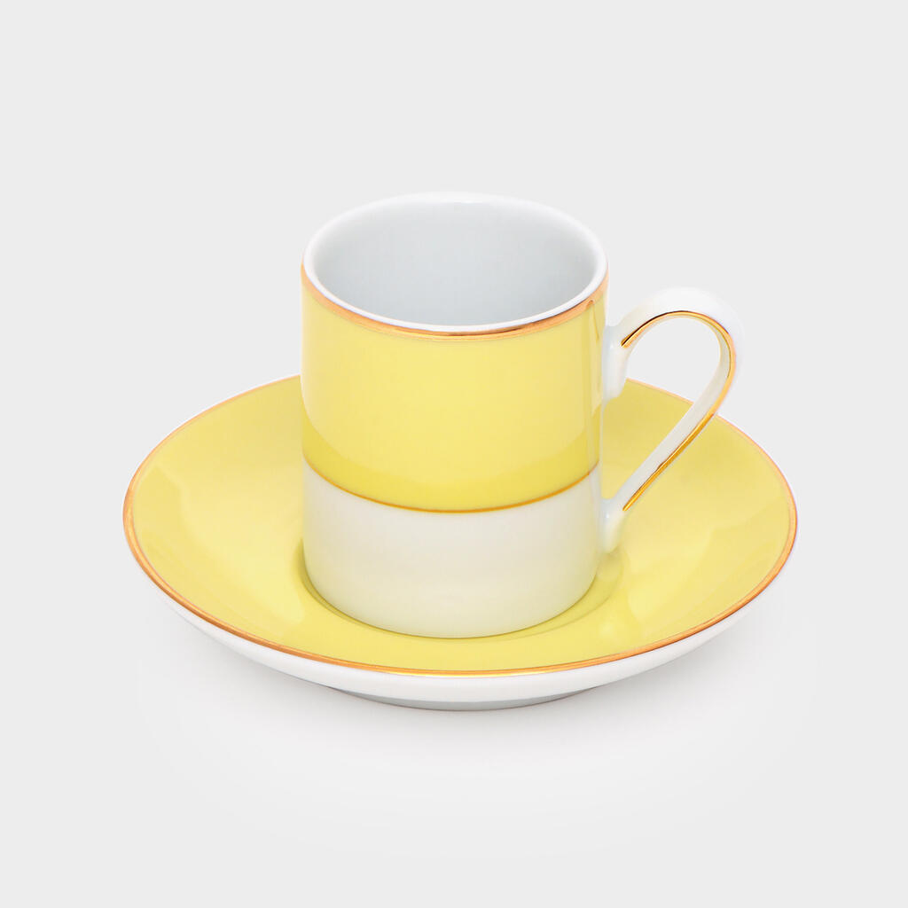 XÍCARA CAFÉ BORDA AMARELO CLARO FILETE OURO