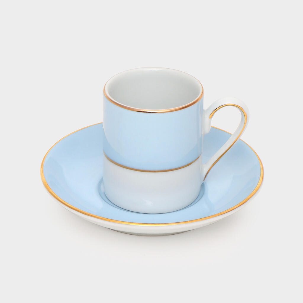 XÍCARA CAFÉ BORDA AZUL CLARO FILETE OURO