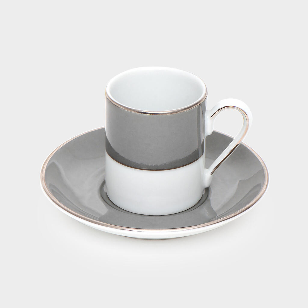 XÍCARA CAFÉ BORDA CINZA FILETE PRATA