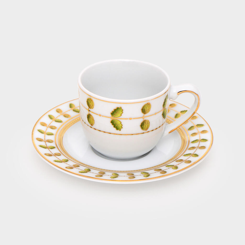 XÍCARA CAFÉ BORDA FOLHAGEM FOLHAGEM CENTRO