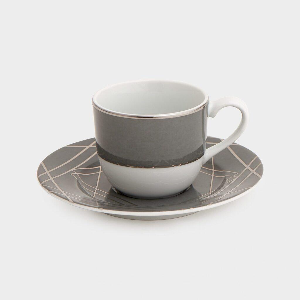 XÍCARA CAFÉ PLATINA CINZA GEOMETRICA II