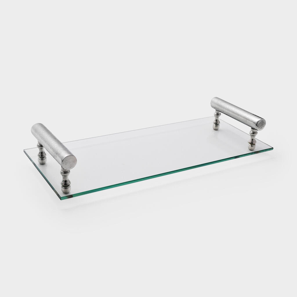 BANDEJA RETANGULAR VIDRO PRATA