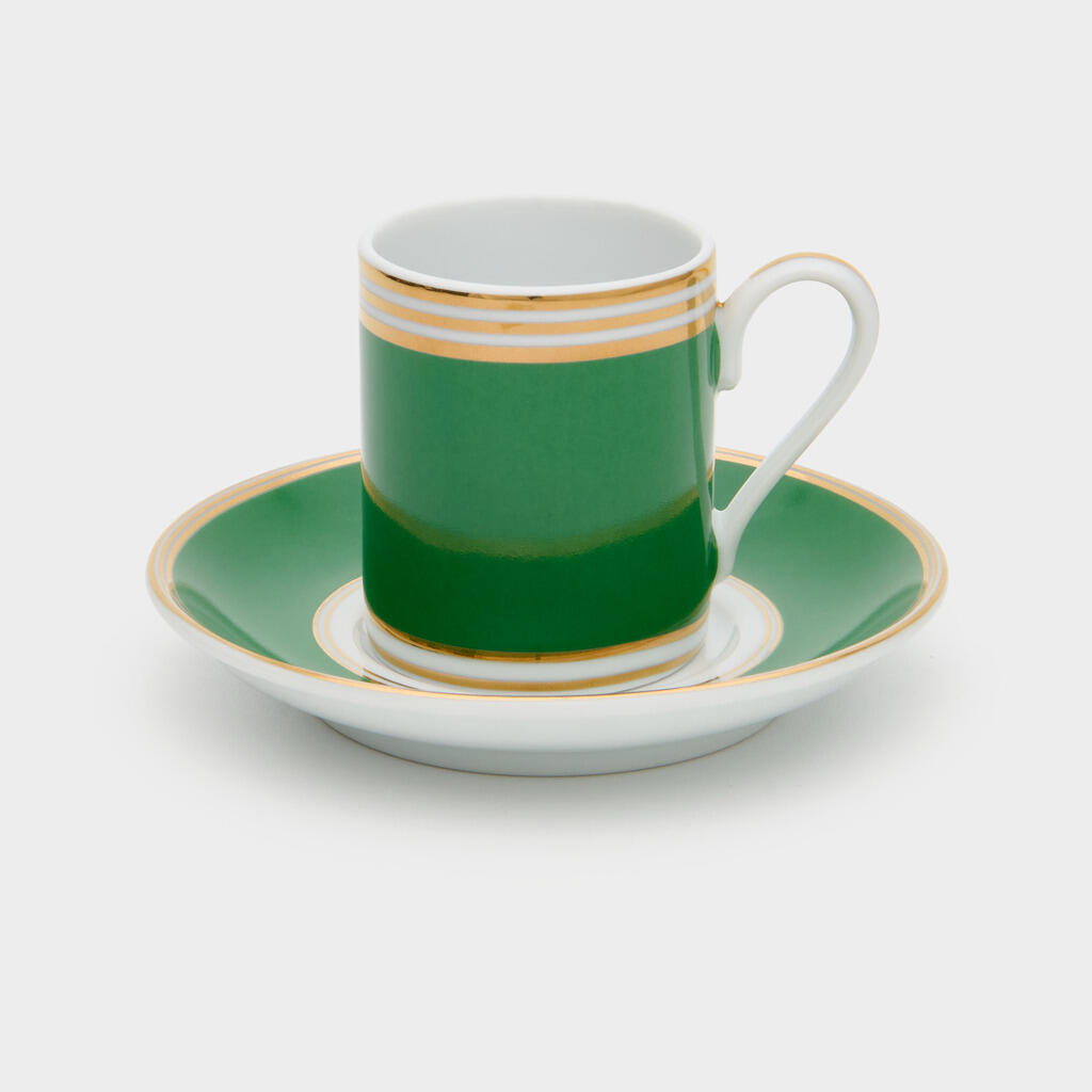 XÍCARA CAFÉ ESMERALDA 5 FILETES OURO