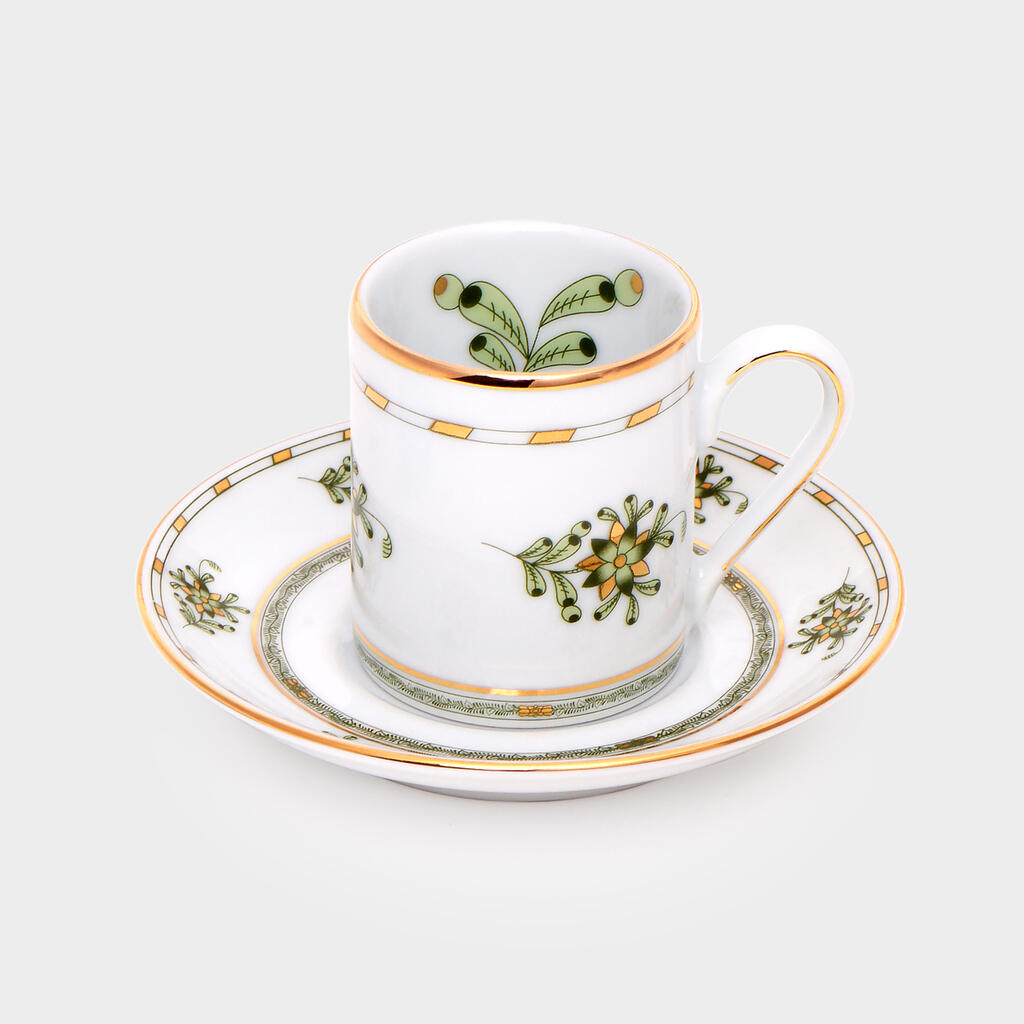 XÍCARA CAFÉ FOLHAGEM VERDE DOURADO 2