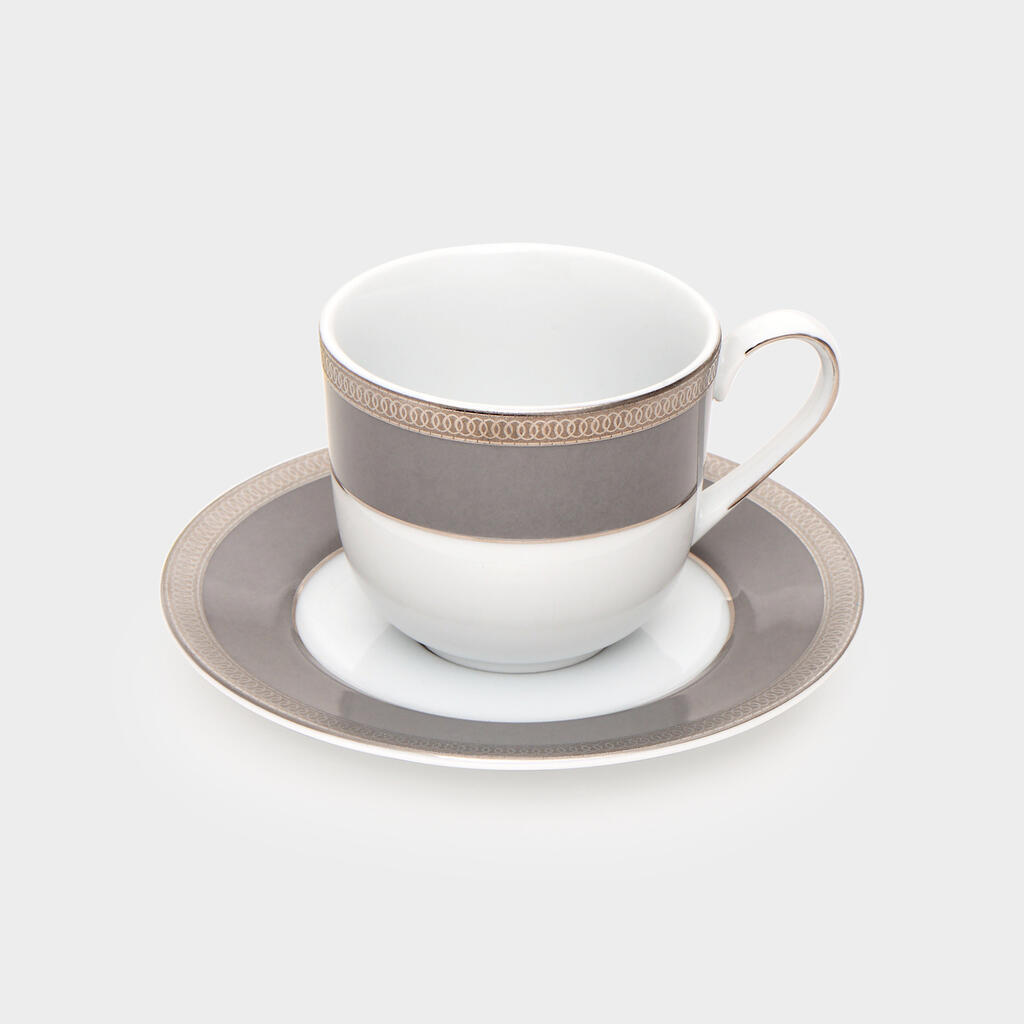 XÍCARA CHÁ BORDA CINZA FRISO PRATA