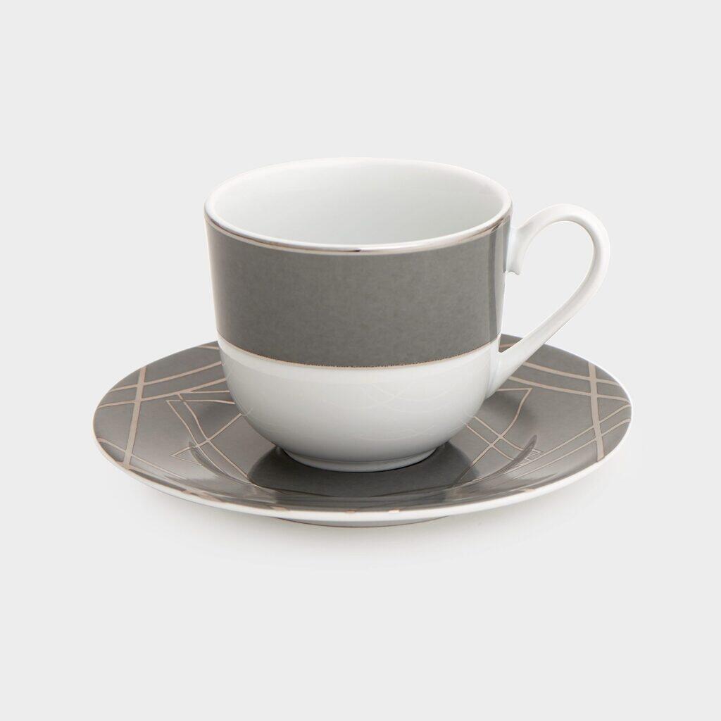 XÍCARA CHÁ PLATINA CINZA GEOMETRICA II