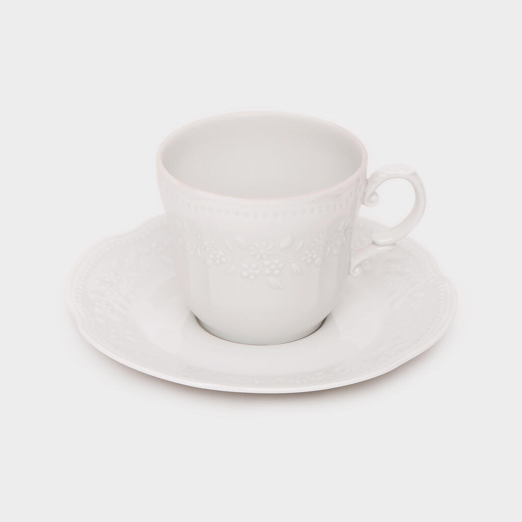 XÍCARA CHÁ BRANCO FLORAL RELEVO