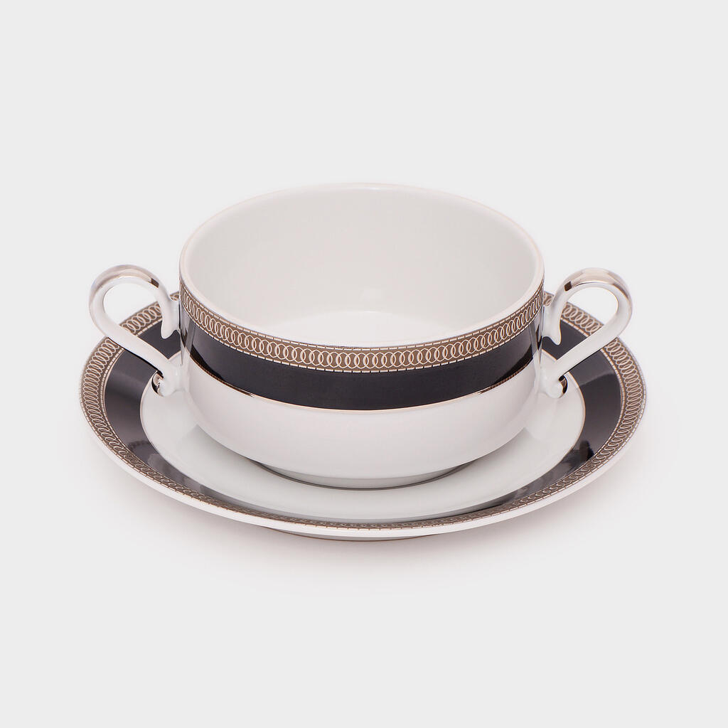 XÍCARA CONSOMÊ FRISO PRATA E PRETO