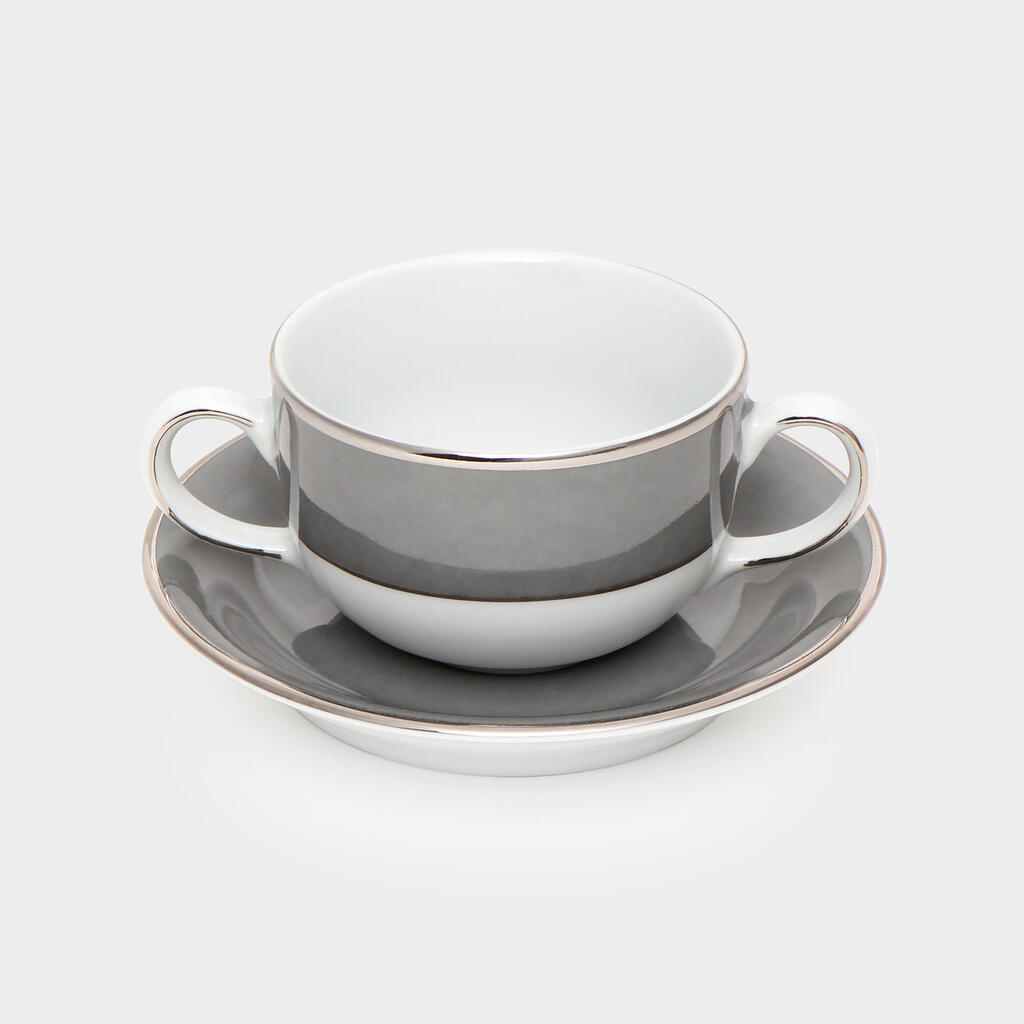 XÍCARA CONSOMÊ MINI BORDA CINZA FILETE PRATA