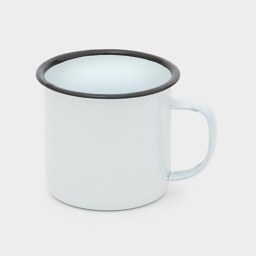 CANECA ÁGATA BRANCO ESMALTADA FILETE PRETO - 150ML