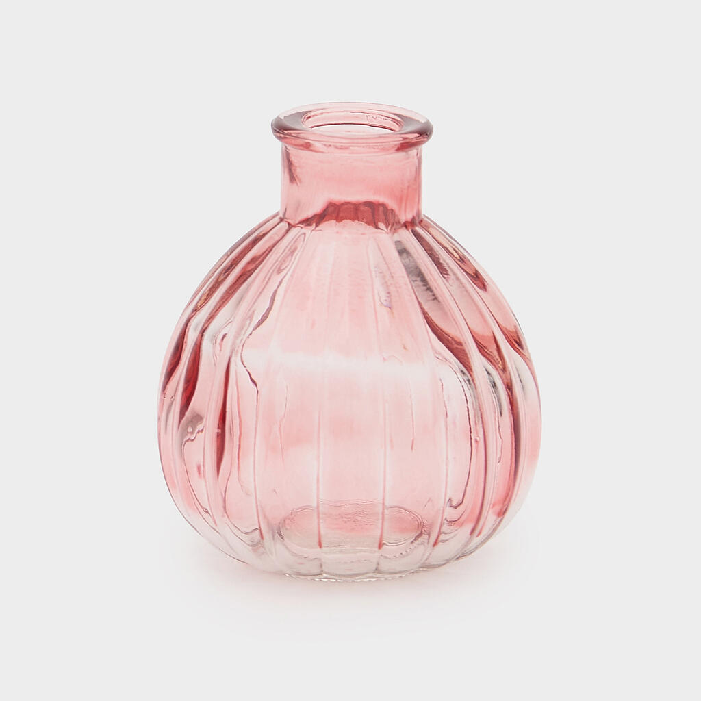 GARRAFA VIDRO ROSA CANELADA BOLA