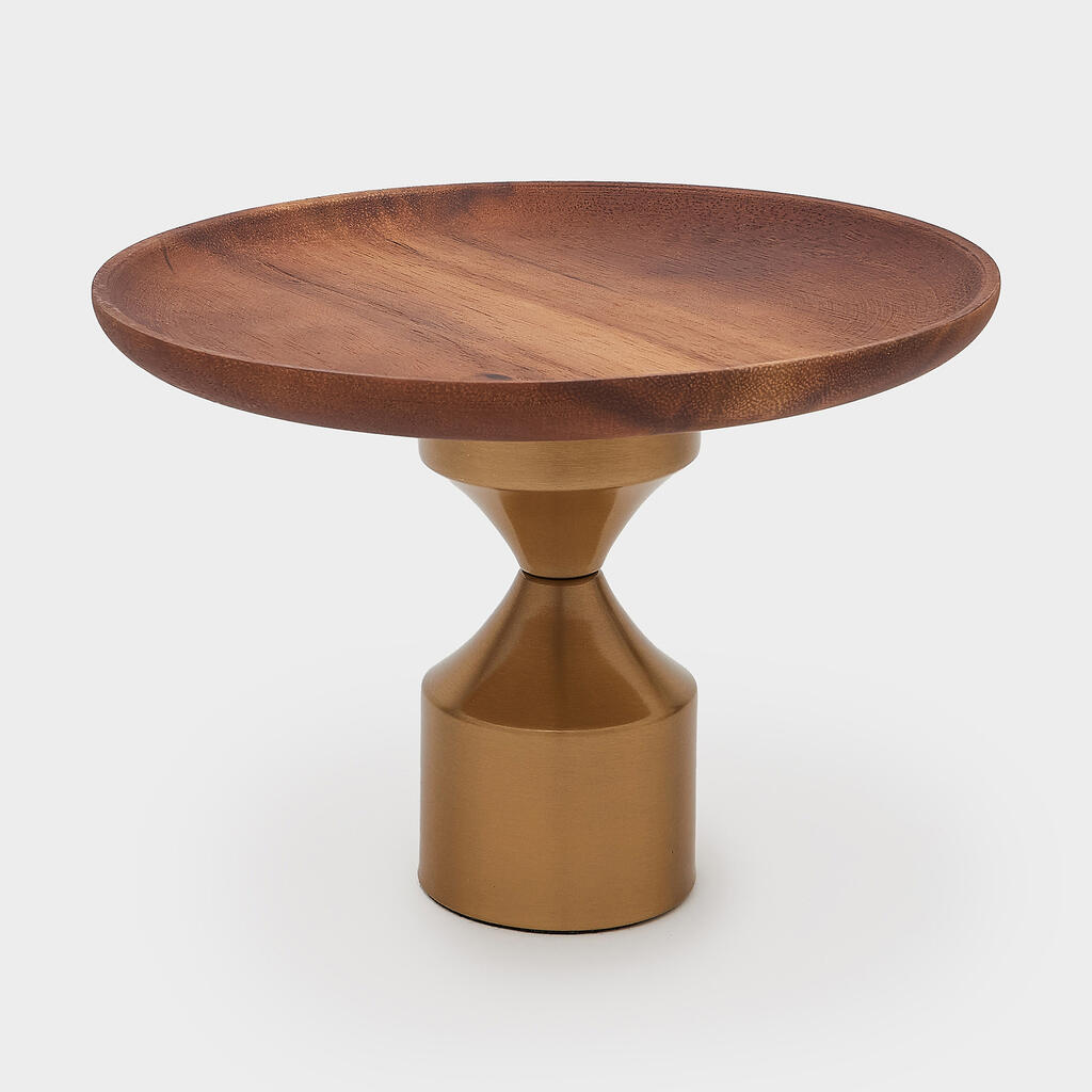 BOLEIRA REDONDA MADEIRA BASE DOURADA