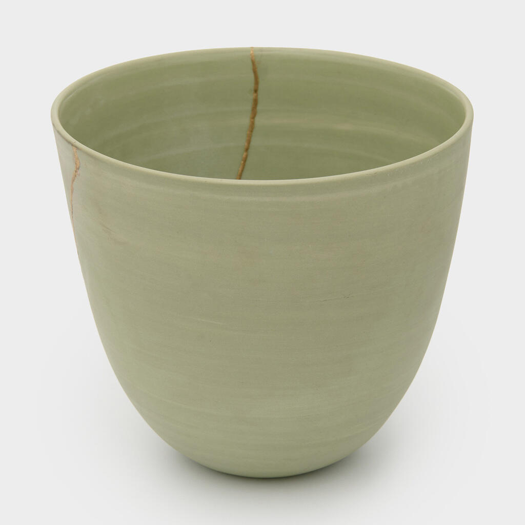 VASO CERÂMICA N.O CELADON E DOURADO FOSCO