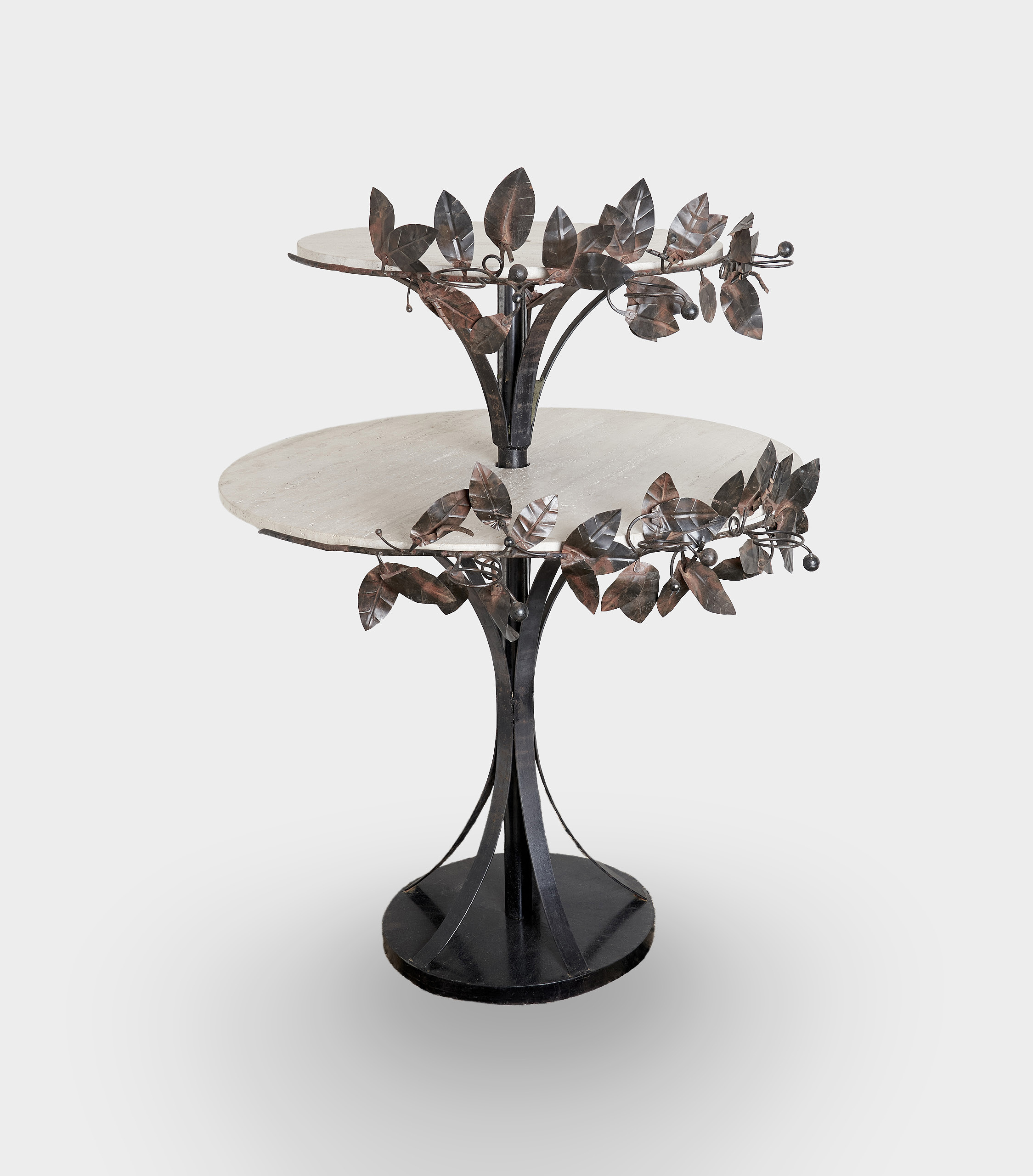 APARADOR REDONDO FERRO E MÁRMORE DUPLO