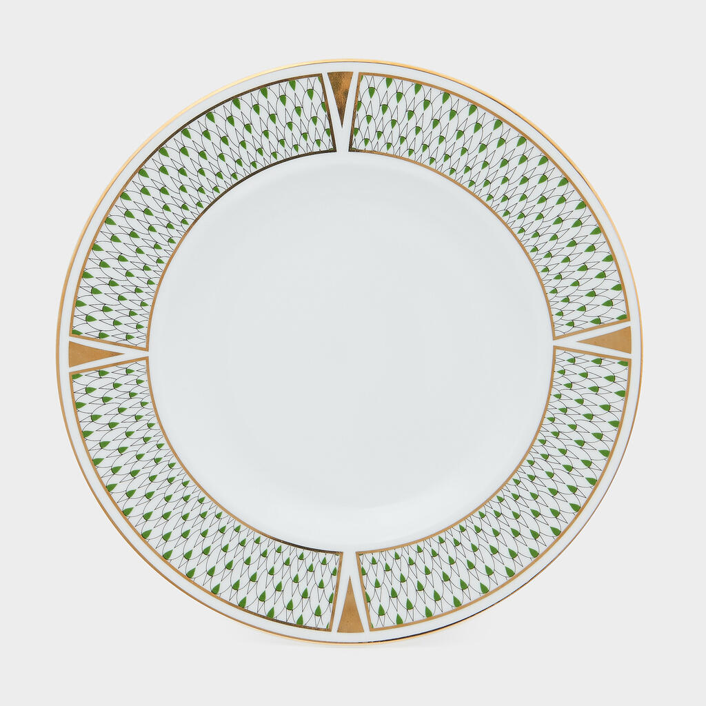 PRATO SOBREMESA VERDE LOSANGO FILETE E DETALHE OURO