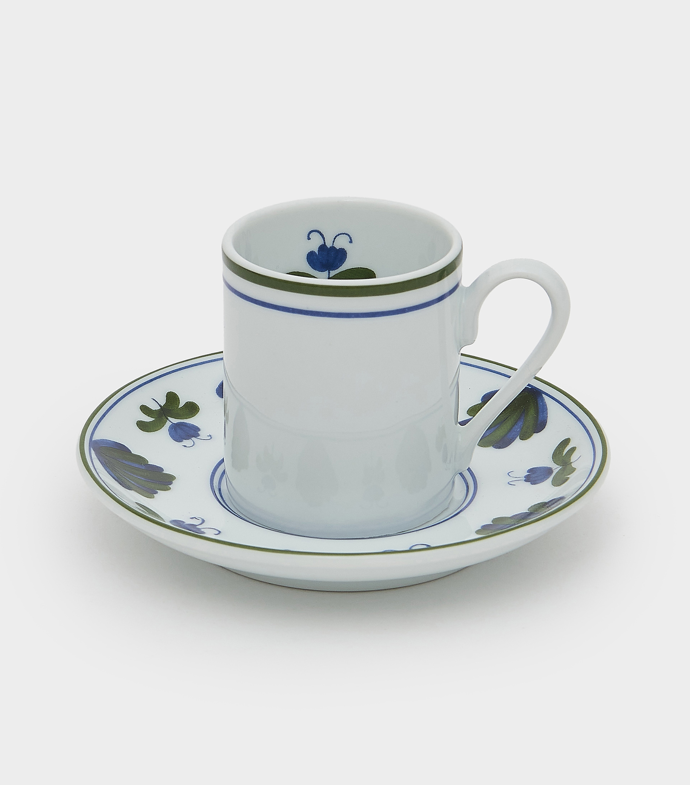 XÍCARA CAFÉ AZUL E VERDE ESTAMPA FOLHAGEM