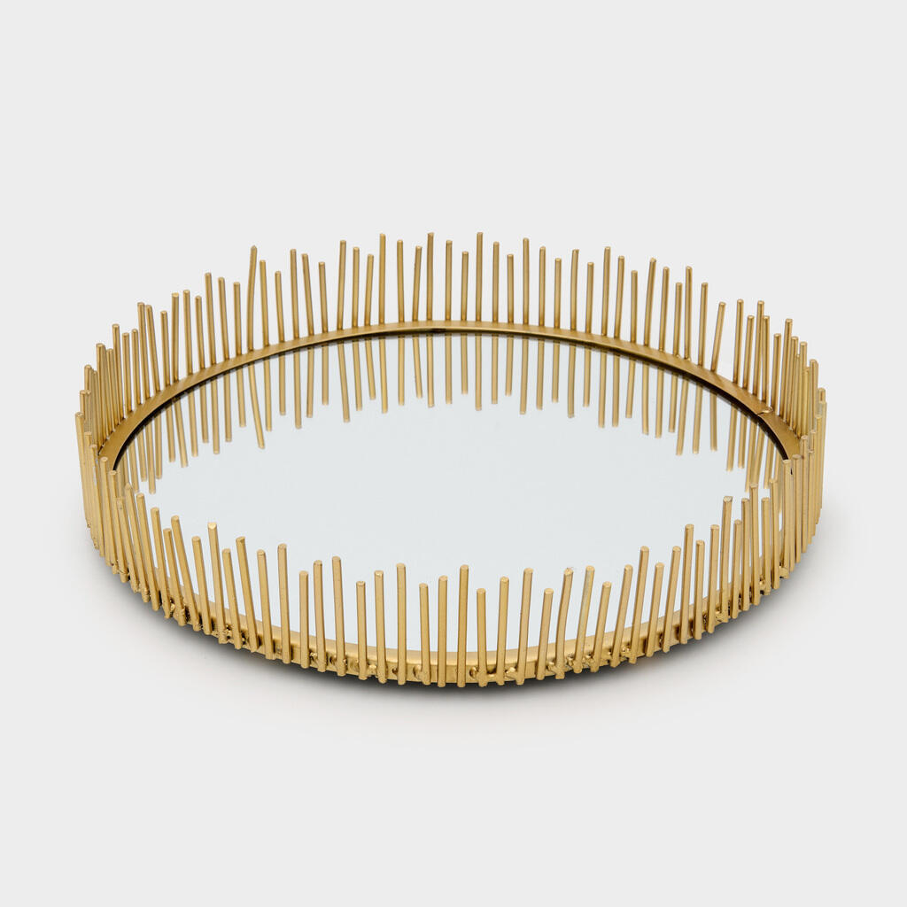 BANDEJA REDONDA DOURADA CERCA COM ESPELHO
