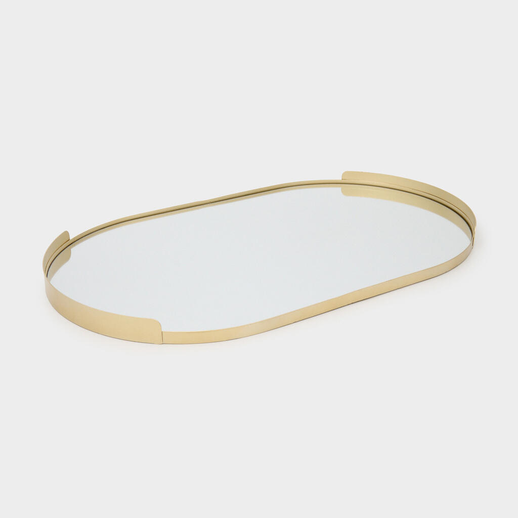 BANDEJA OVAL DOURADA COM ESPELHO