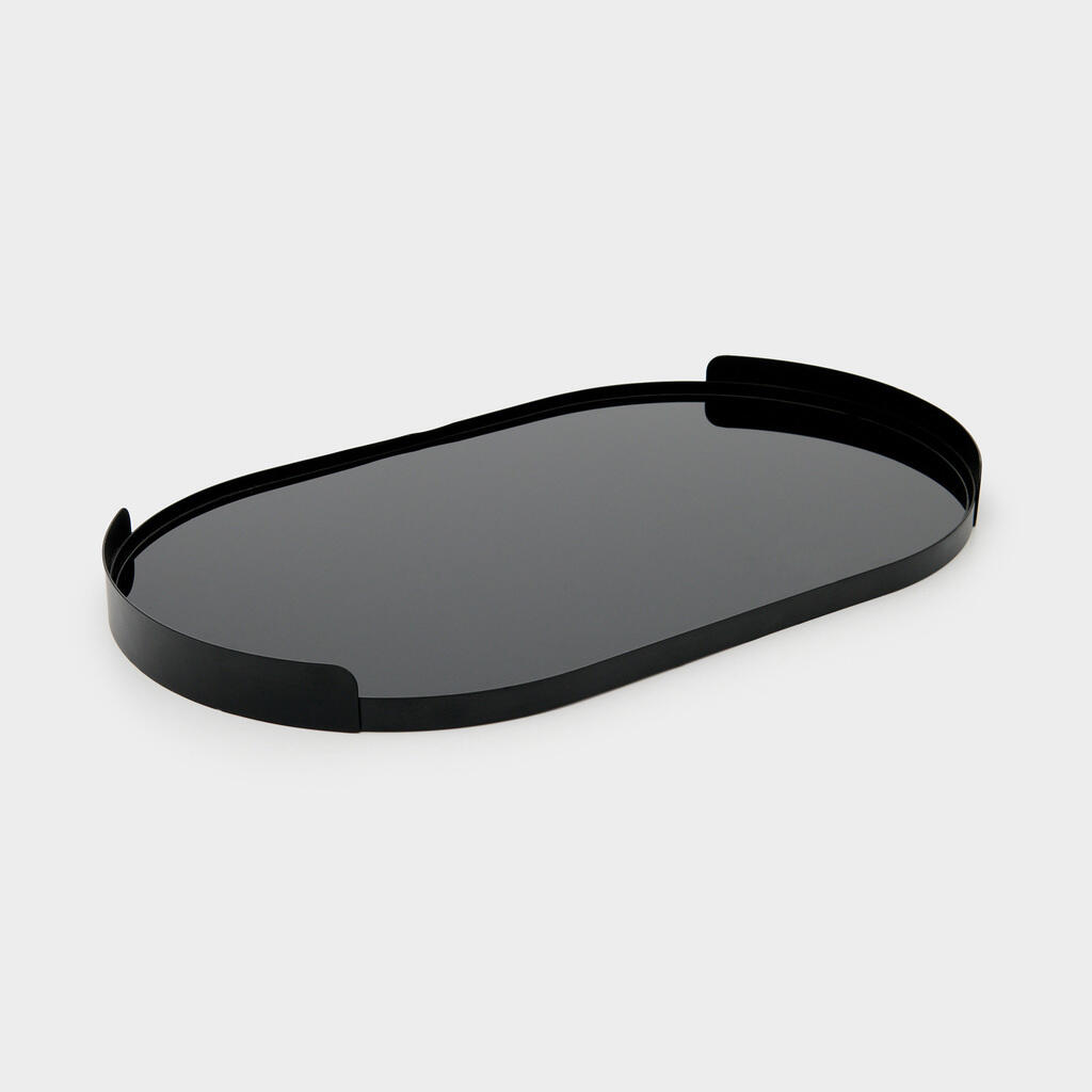 BANDEJA OVAL METAL PRETA COM VIDRO