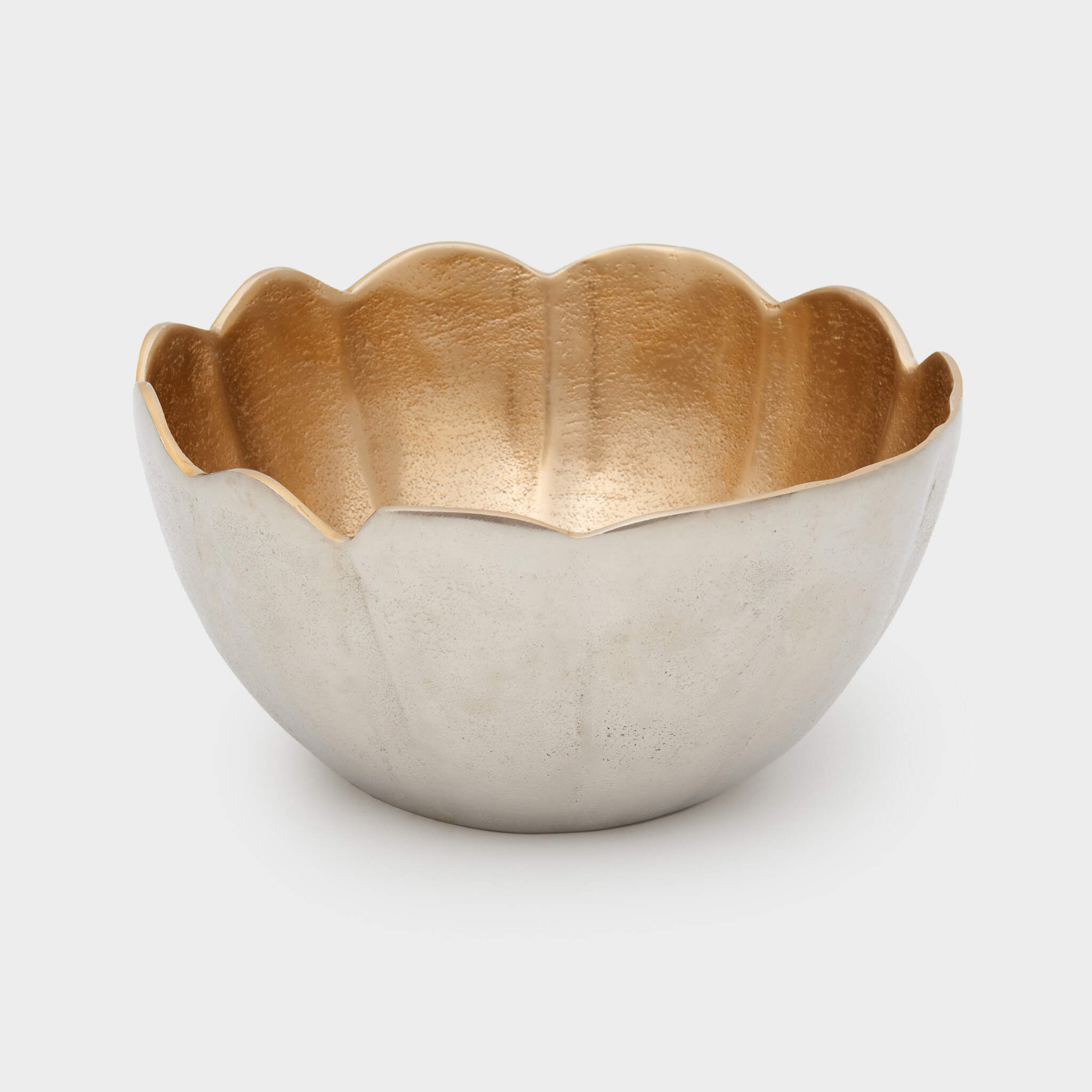 CENTRO DE MESA REDONDO PRATA INTERNO DOURADO E FLOR