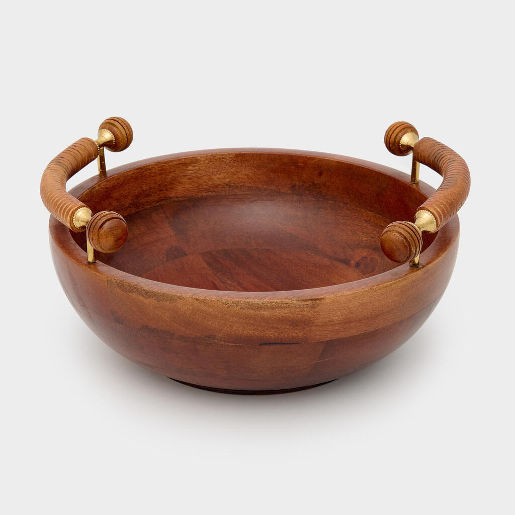 CENTRO DE MESA REDONDO MADEIRA ALÇA TRABALHADA E DOURADA