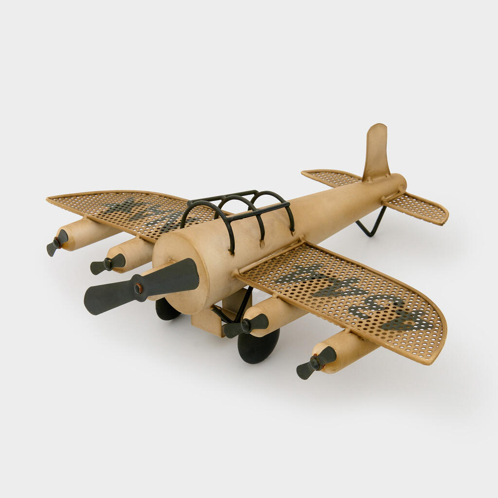 ESCULTURA AVIÃO FERRO PRETO E BEGE