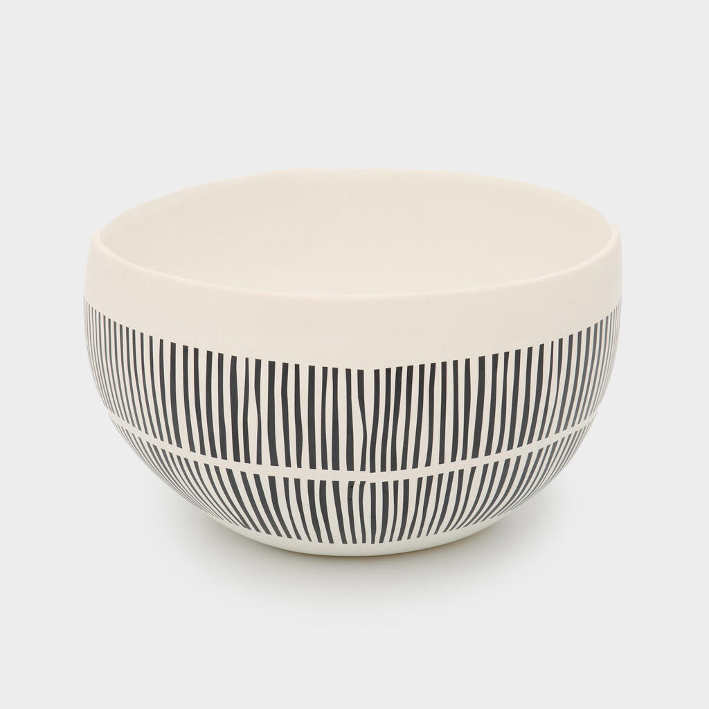 TIGELA REDONDA CERÂMICA BRANCO LISTRA PRETA