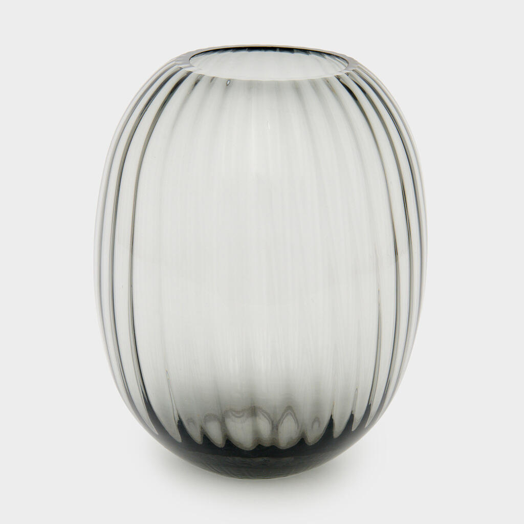 VASO VIDRO PRETO CANELADO