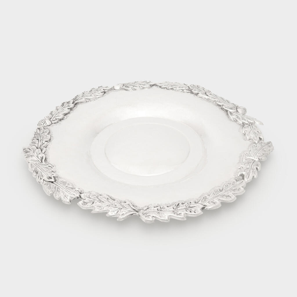 TRAVESSA REDONDA PRATA BORDA FOLHAGEM