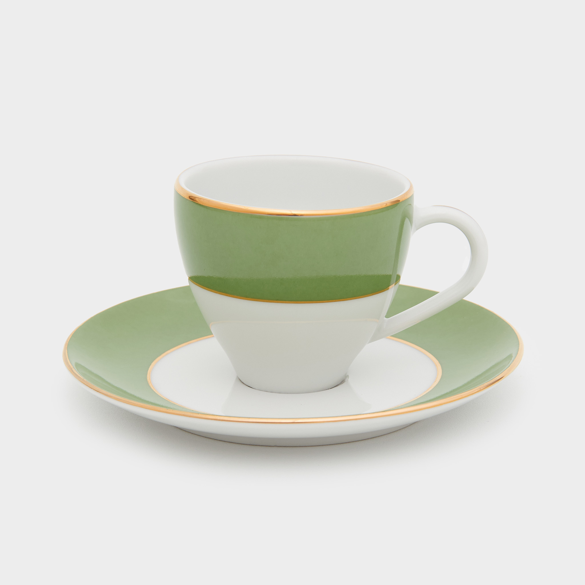 XÍCARA CAFÉ VERDE CELADON BORDA FRISO OURO